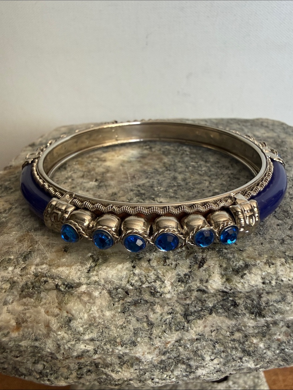 Silver-Tone Bracelet with Royal Blue Enamel and Blue Crystal Accents
